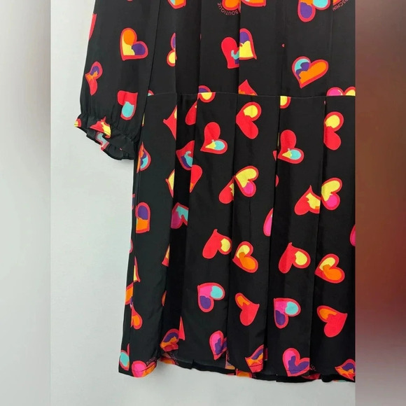MOSCHINO Boutique Heart print multicolor ruffle cuffs pleated midi dress size 12 - Picture 2 of 9